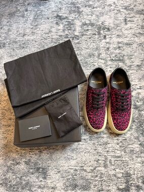 SAINT LAURENT Pink Leopard Print Sneakers